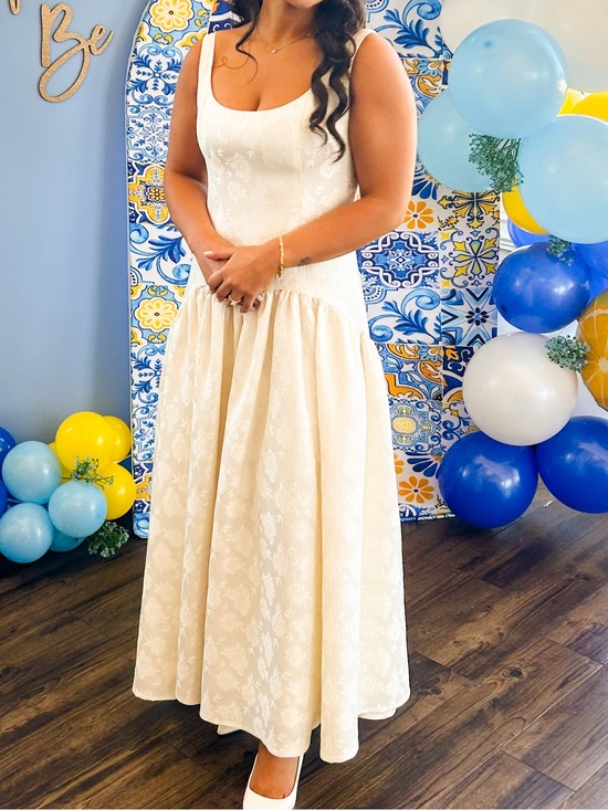 Hutch Dresses & Skirts - Ivory Textured Midi Dress with Full Skirt